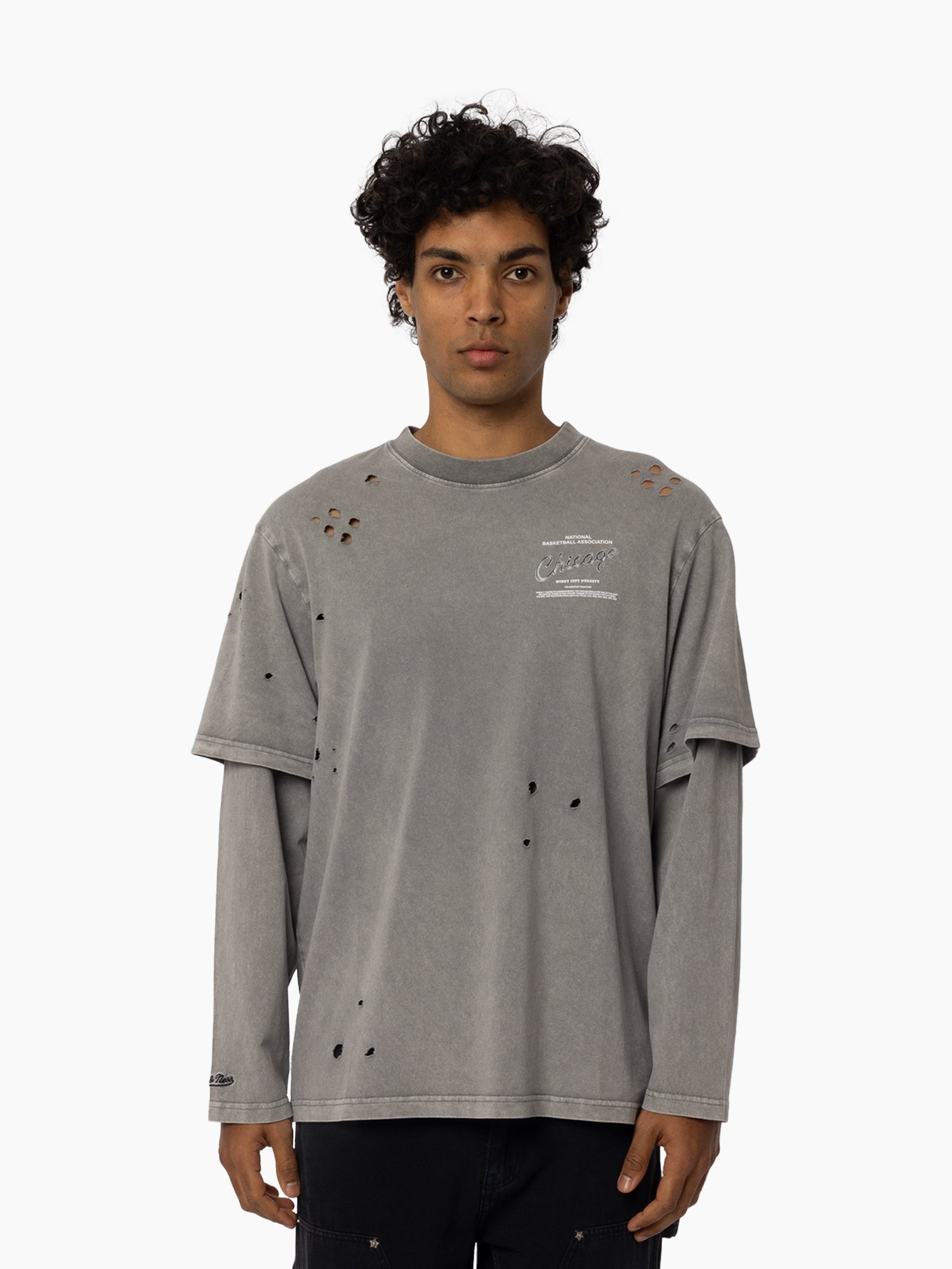 MITCHELL & NESS CHROMED MOCK LONG SLEEVE TEE - BULLS