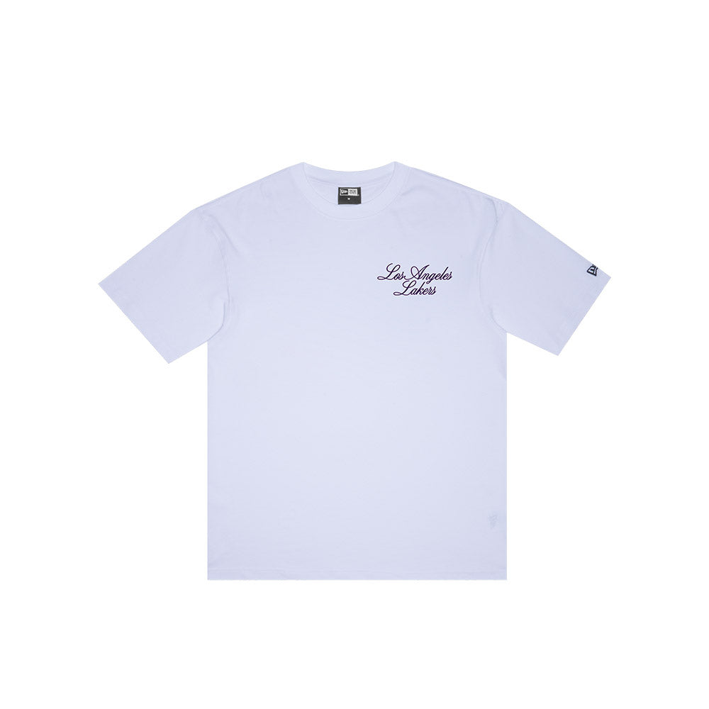 NEW ERA TEE CURSIVE LOS ANGELES LAKERS WHI