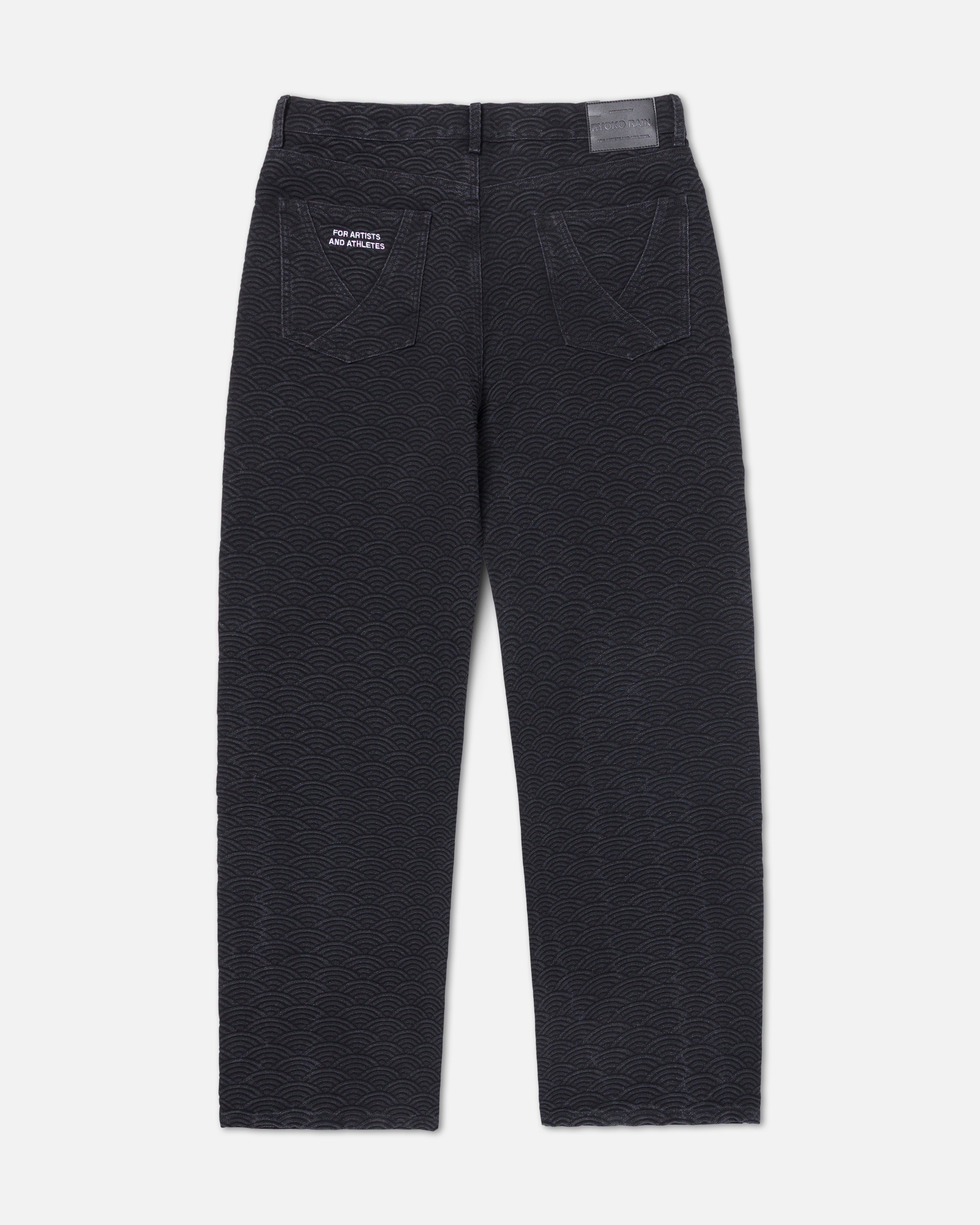 RYOKO RAIN SEIGAIHA JACQUARD DENIM JEANS - BLACK
