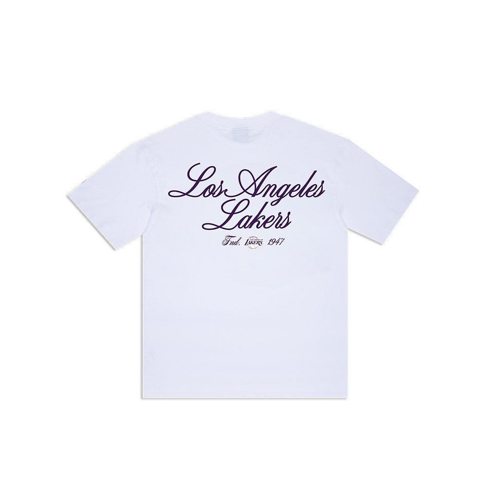 NEW ERA TEE CURSIVE LOS ANGELES LAKERS WHI