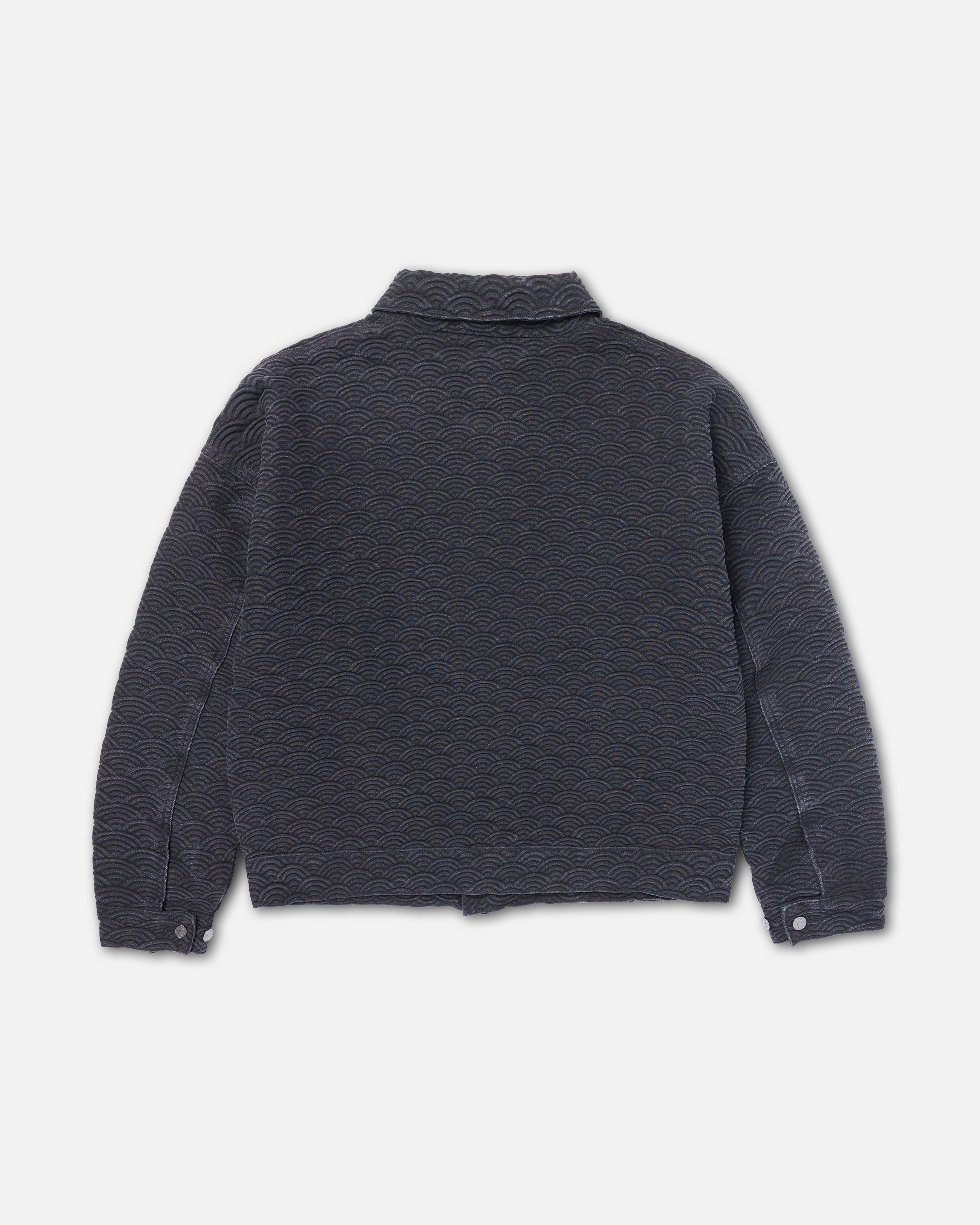 RYOKO RAIN SEIGAIHA JACQUARD DENIM WORK JACKET - BLACK