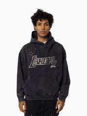MITCHELL & NESS LA LAKERS DISTRESSED RHINESTONE LOGO HOODIE