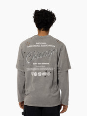 MITCHELL & NESS BULLS CHROMED MOCK LONG SLEEVE