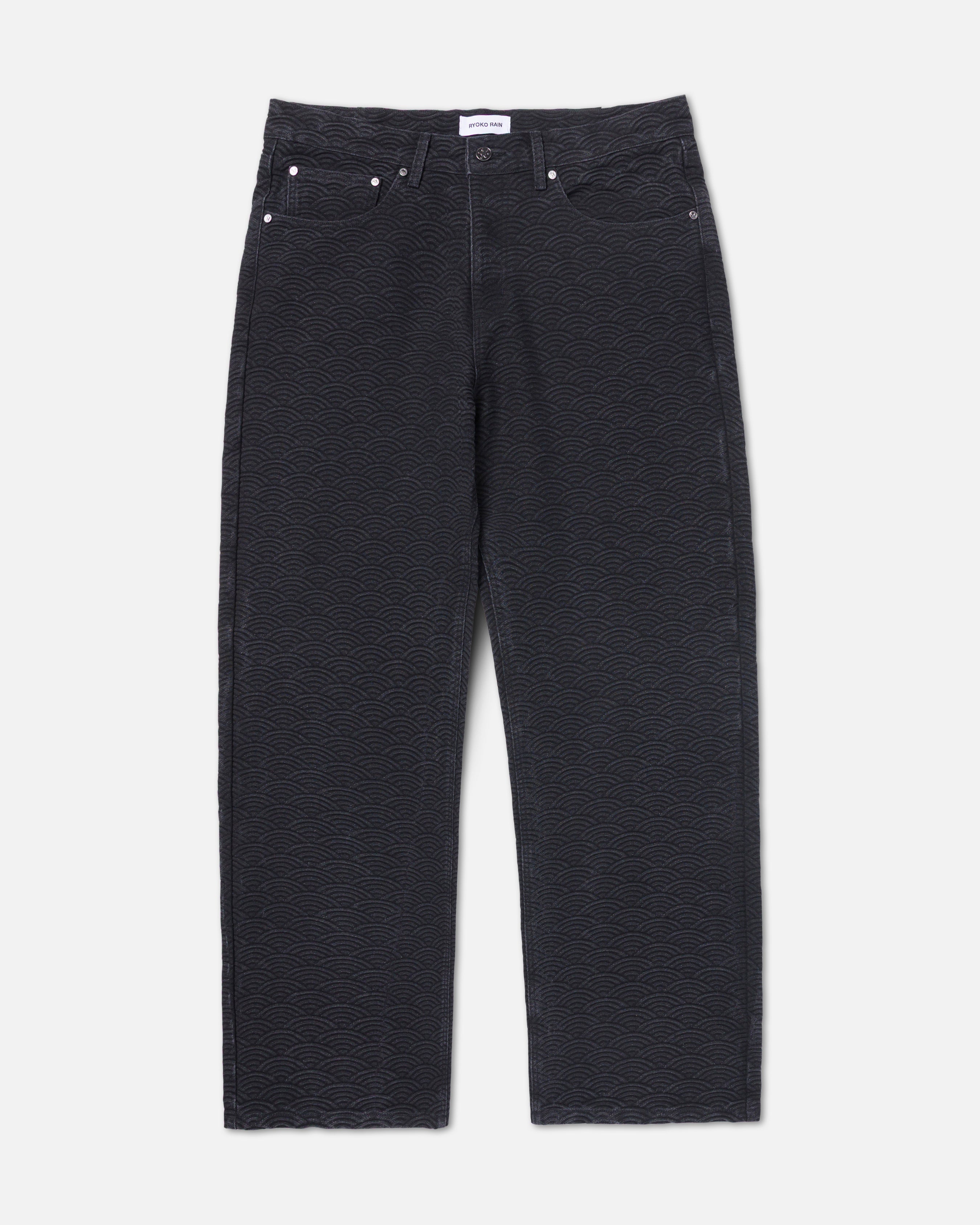 RYOKO RAIN SEIGAIHA JACQUARD DENIM JEANS - BLACK