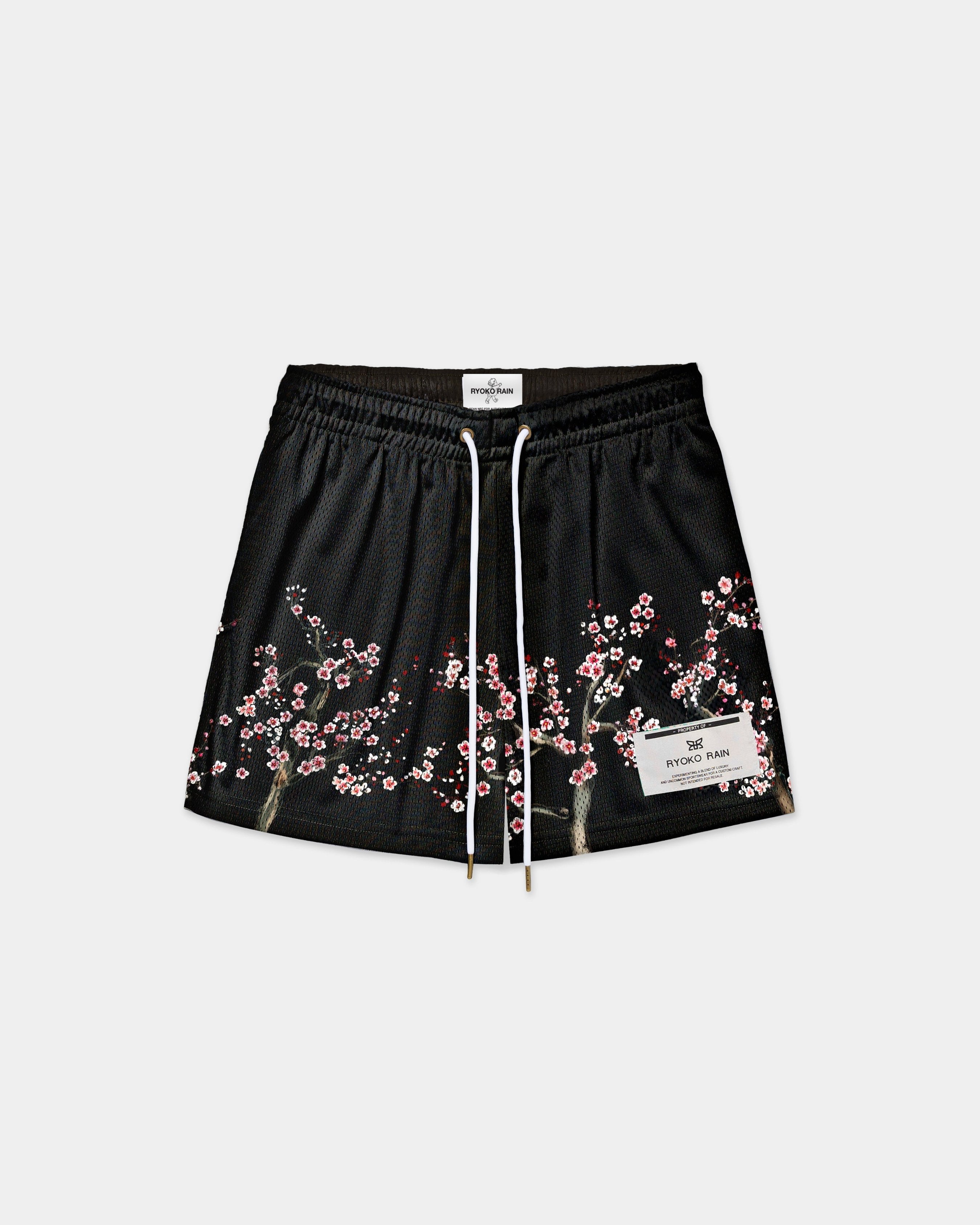 RYOKO RAIN CHERRY BLOSSOM SHORTS - BLACK