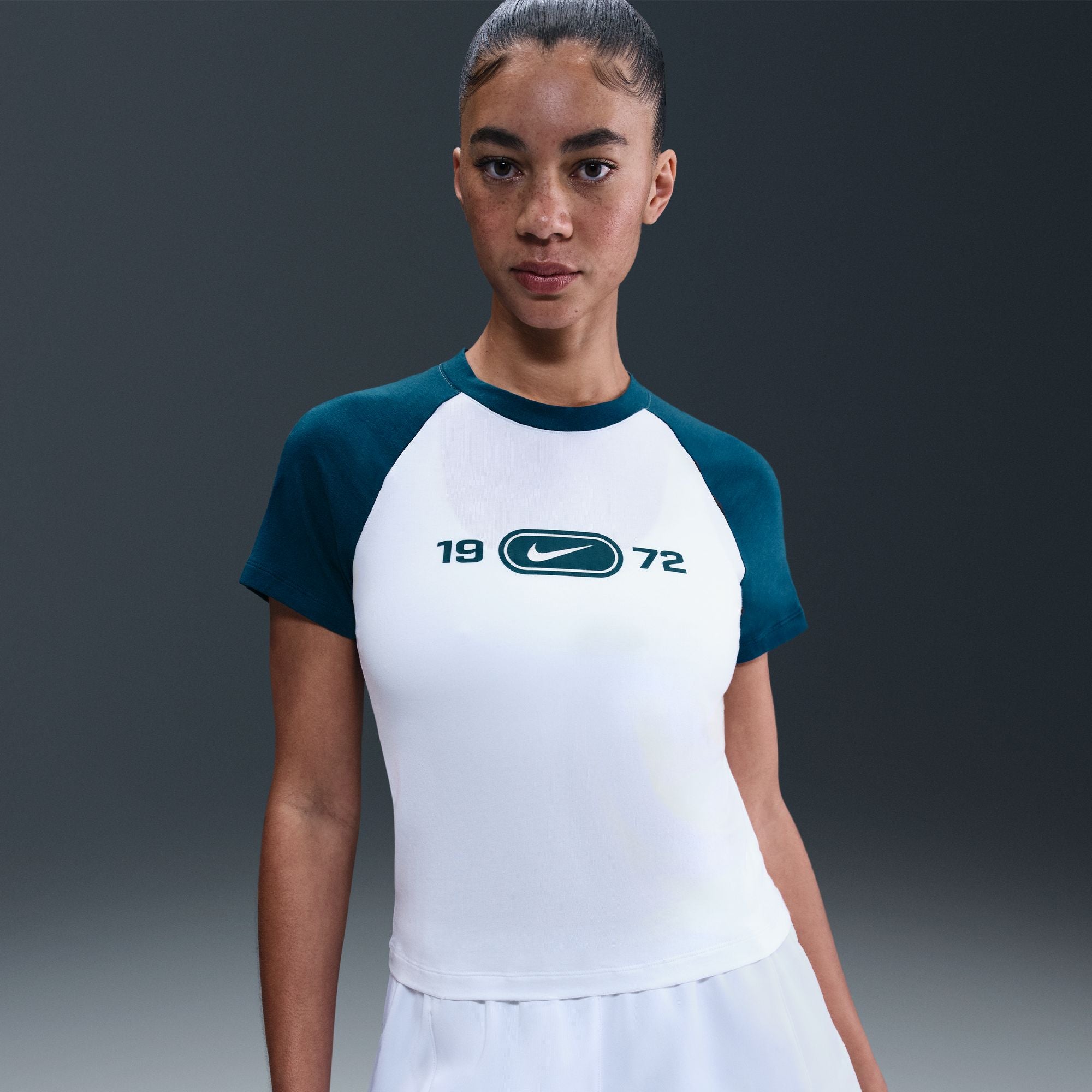 blue and white nike shirt womens