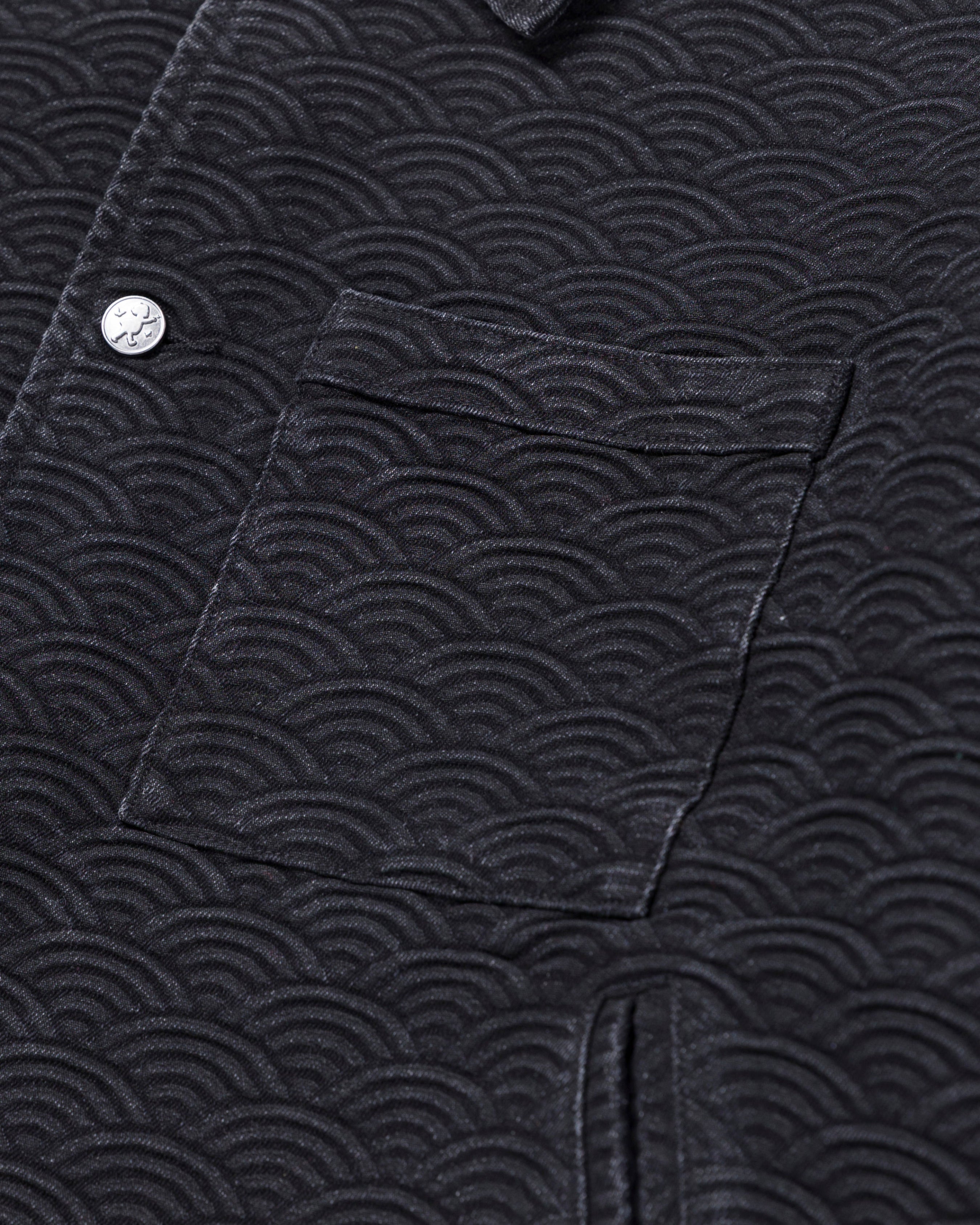RYOKO RAIN SEIGAIHA JACQUARD DENIM WORK JACKET - BLACK